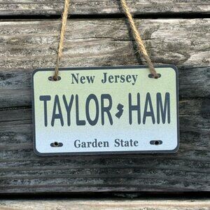 Taylor Ham Wood License Plate Ornament